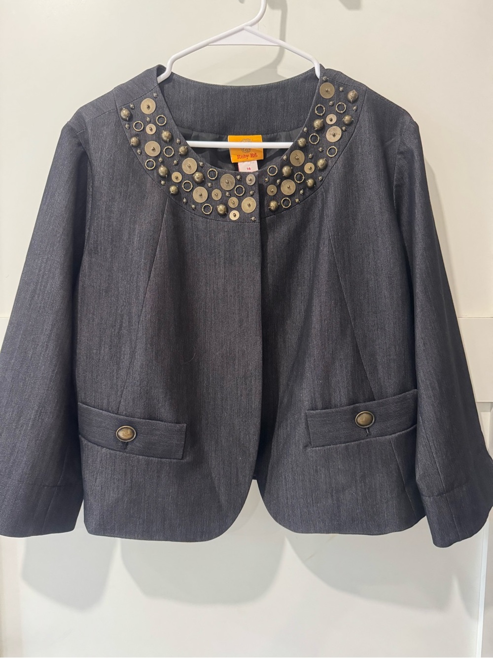 Vintage Ruby Rd. Dark Charcoal Embellished-Collar Blazer